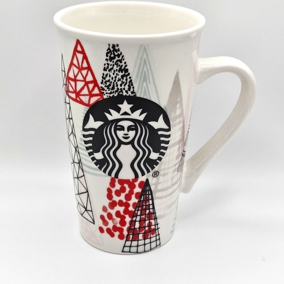 Starbucks Tall Christmas Tree Geometric 16oz Ceramic Mug 2017 - Picture 1 of 5